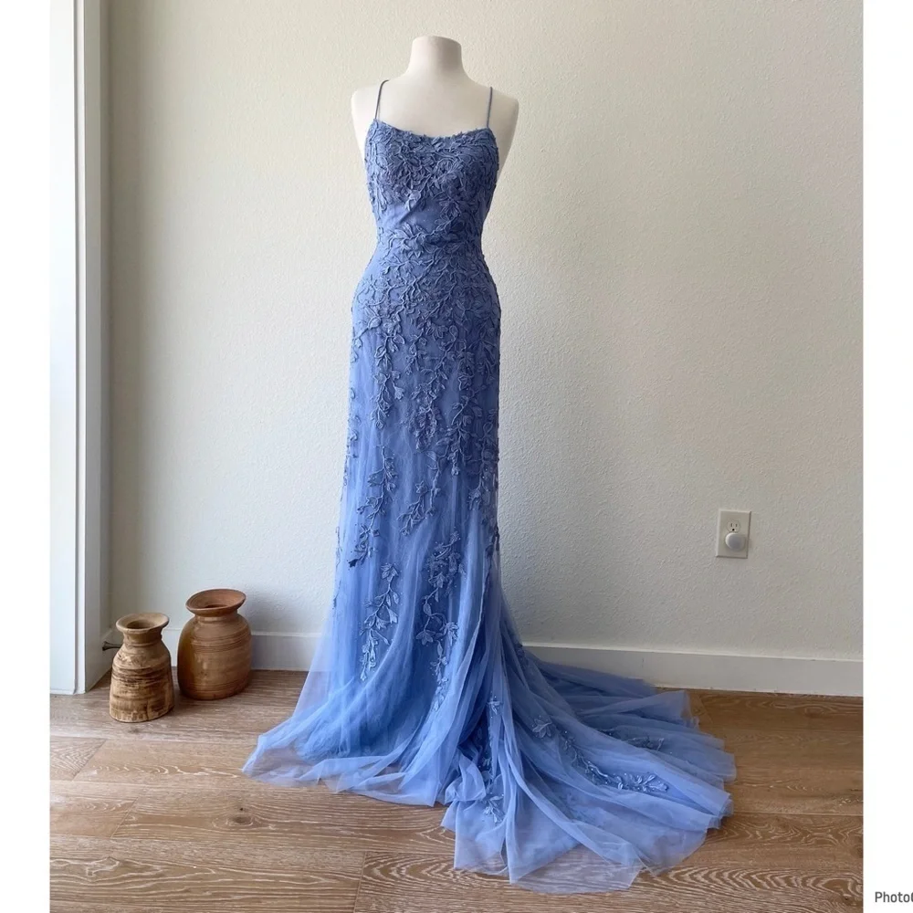 Sherri Hill | Dresses | Sherri Hill Blue Lace Evening Gown Mermaid Medium  Tail Prom Dress Party Size 6 | Poshmark